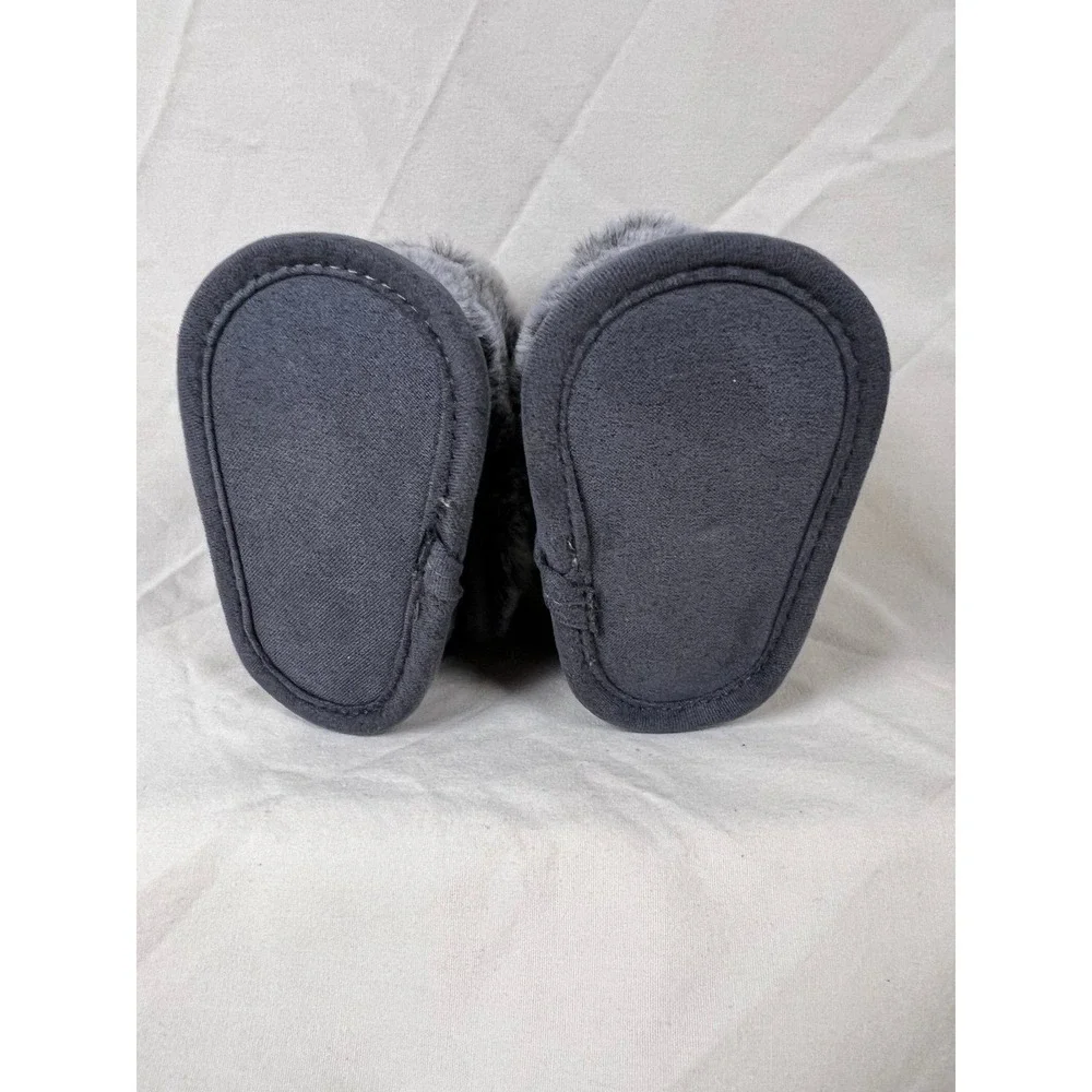 First Steps Booties Baby Size 1 Gray New Faux Fur Trim Hook Loop Closure